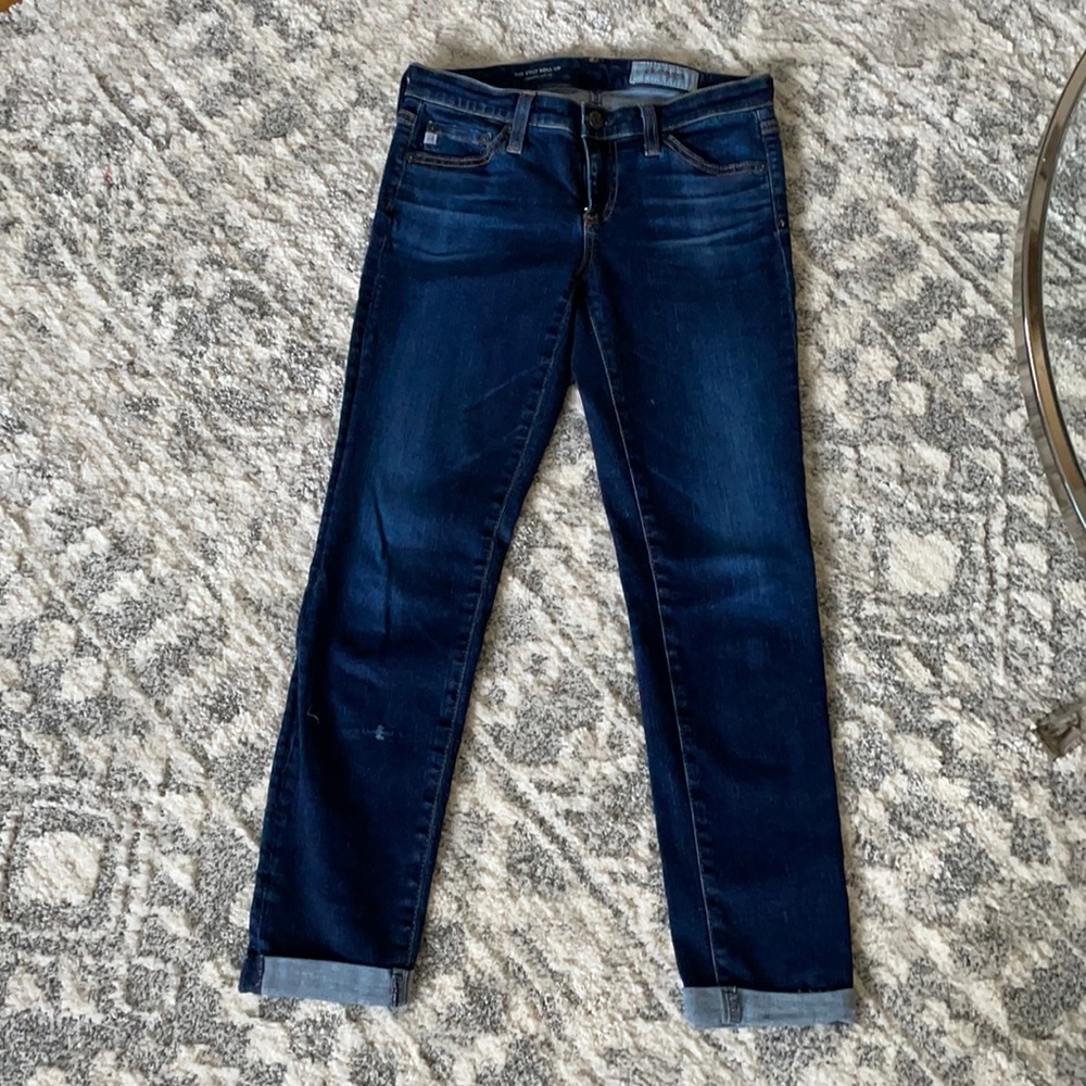 AG Stilt Roll up cigarette roll up.  Dark jeans slight fading size 25